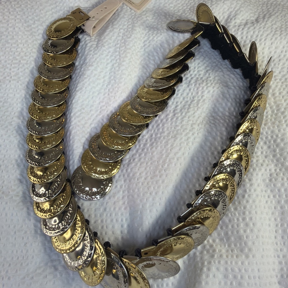 Kathie Lee Gold And Silvertone Coin Stretchy Belt Vintage Size M/LMade USA